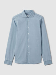 Washed Cotton Chambray Shirt Blue | Mens