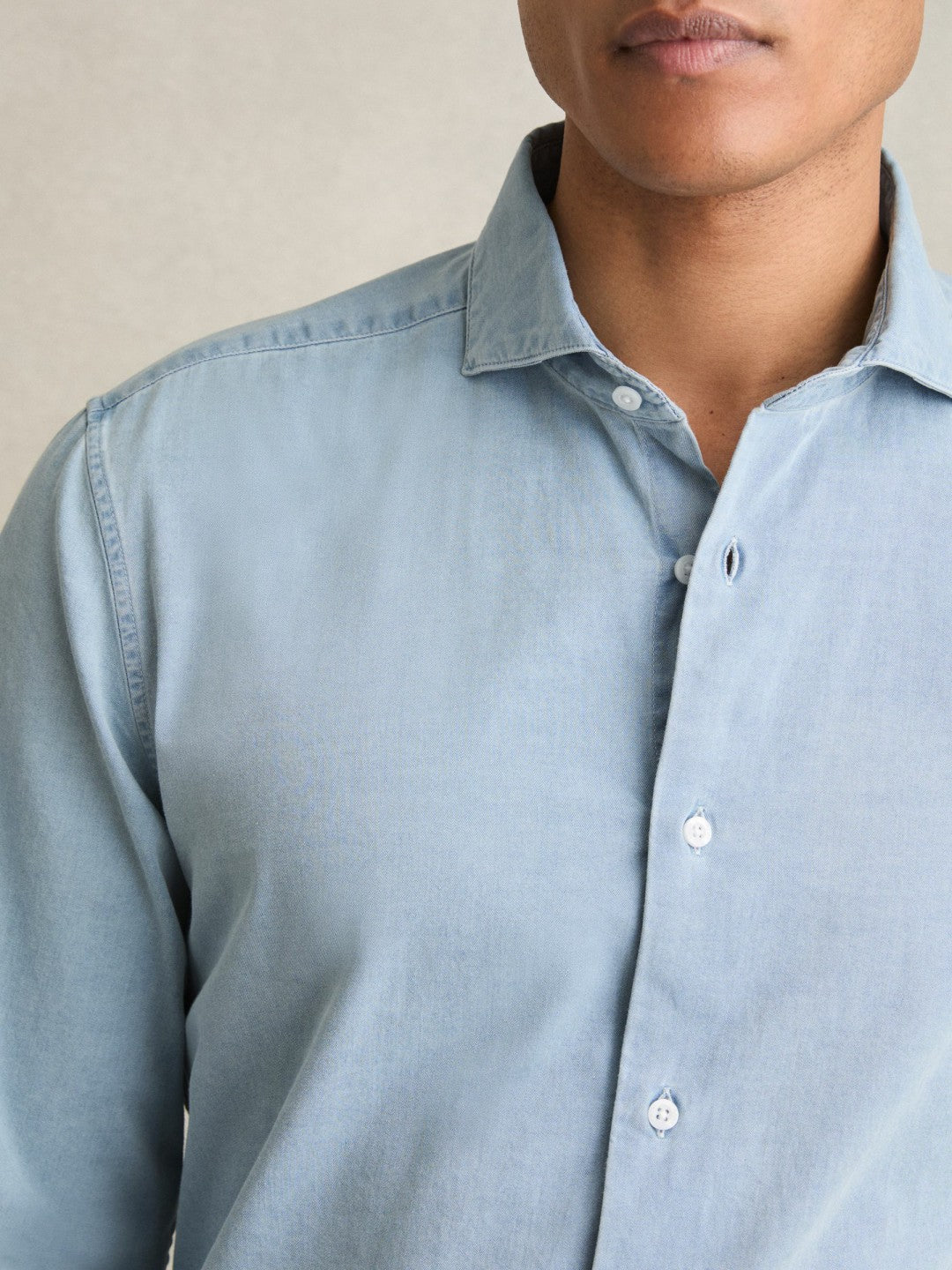 Washed Cotton Chambray Shirt Blue | Mens