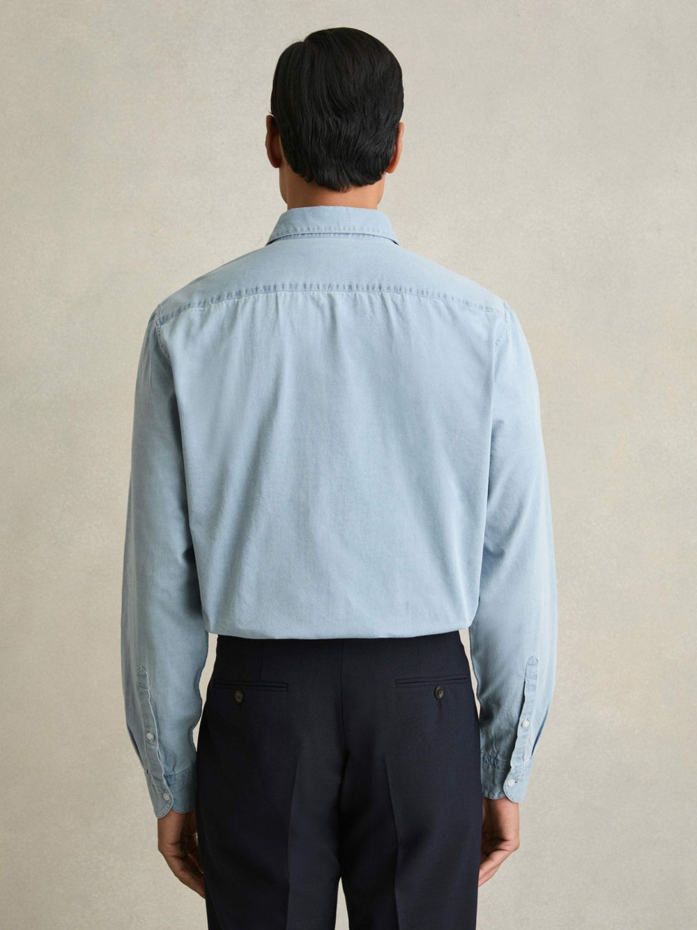 Washed Cotton Chambray Shirt Blue | Mens