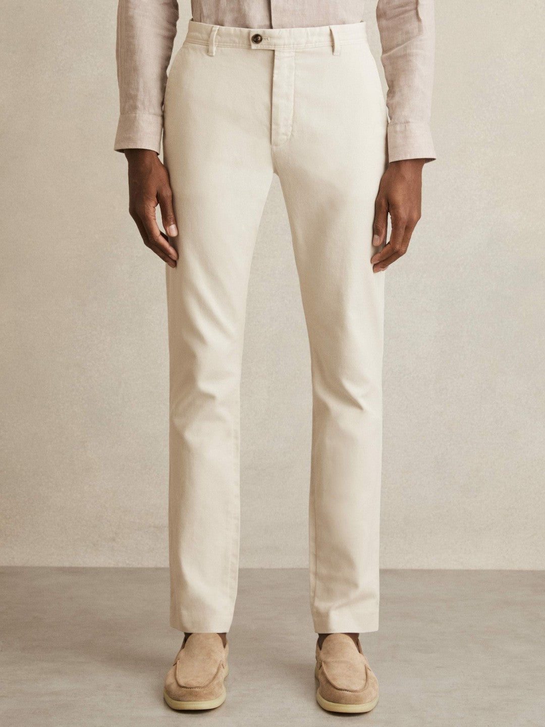 Cotton-Piqué Slim-Fit Chinos Off White | Mens