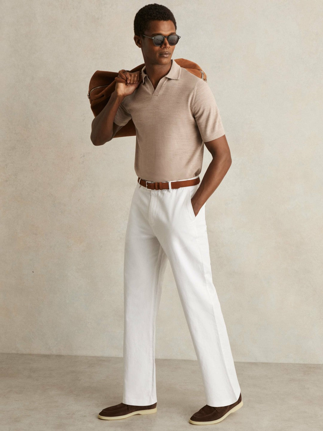 Cotton-Linen Relaxed-Fit Trousers White | Mens