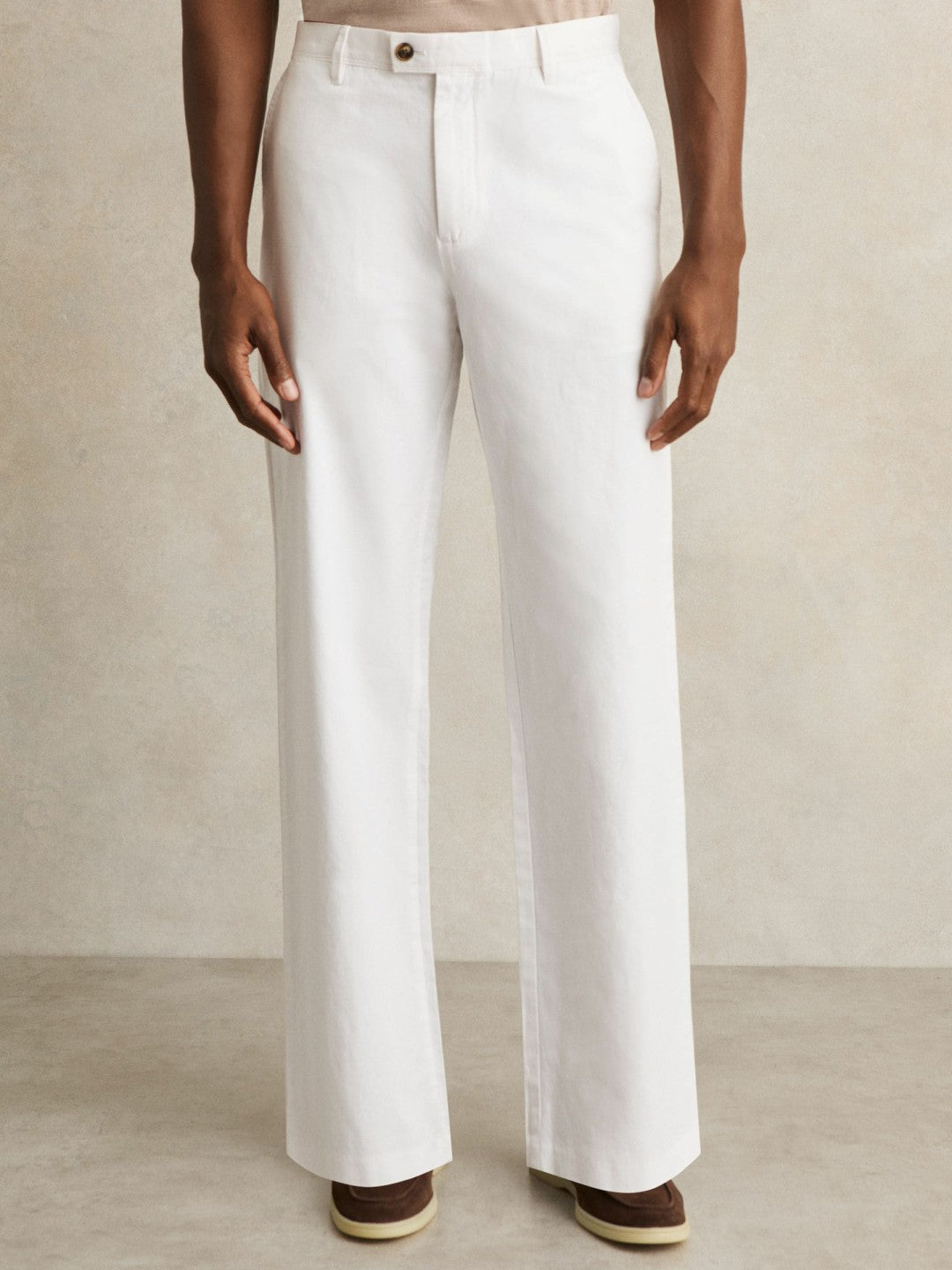 Cotton-Linen Relaxed-Fit Trousers White | Mens