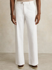 Cotton-Linen Relaxed-Fit Trousers White | Mens