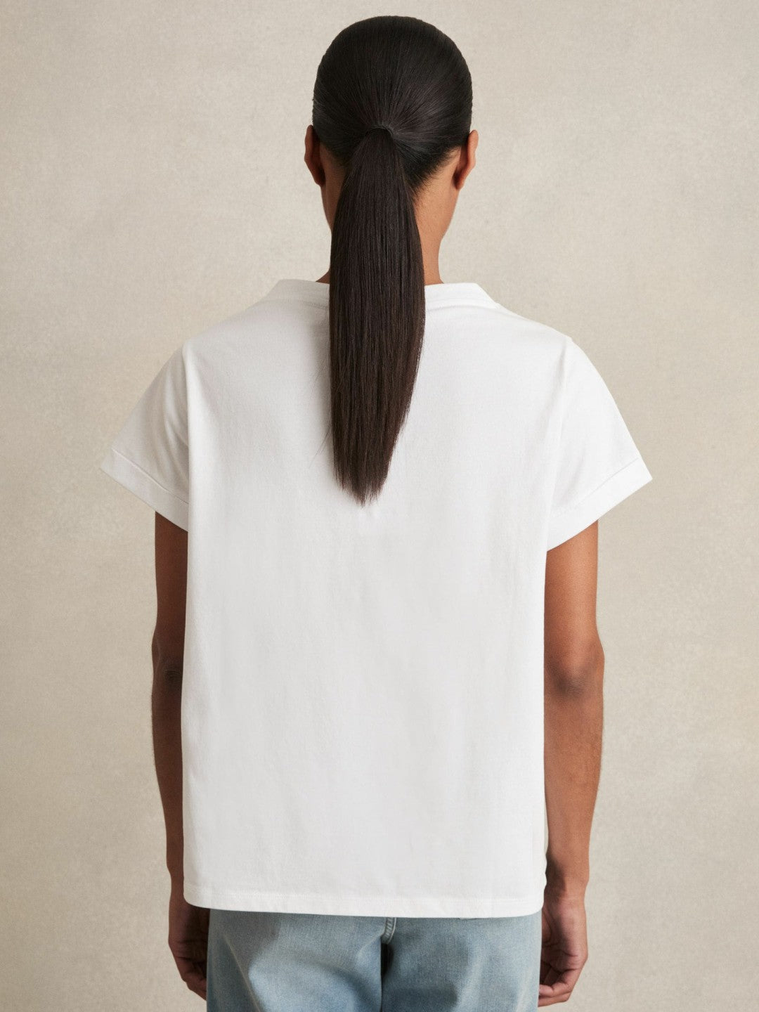 Brushed-Cotton V-Neck T-Shirt White | Womens