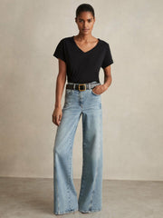 Brushed-Cotton V-Neck T-Shirt Black | Womens