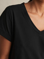 Brushed-Cotton V-Neck T-Shirt Black | Womens