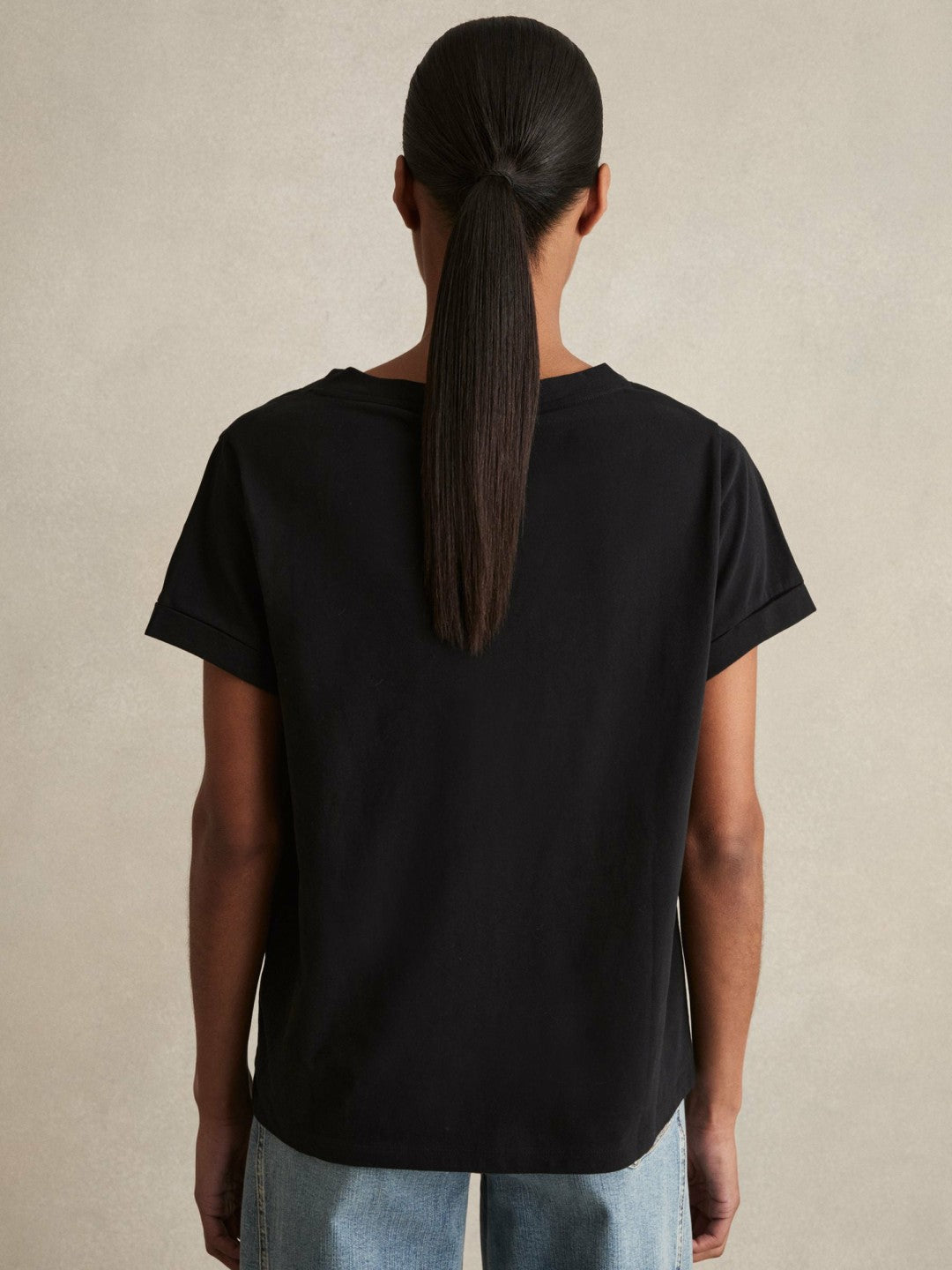 Brushed-Cotton V-Neck T-Shirt Black | Womens