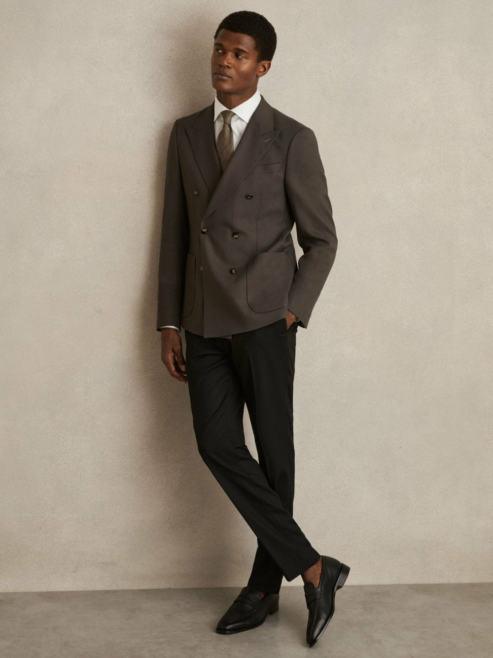 Slim Fit Double Breasted Suit Blazer Dark Green | Mens