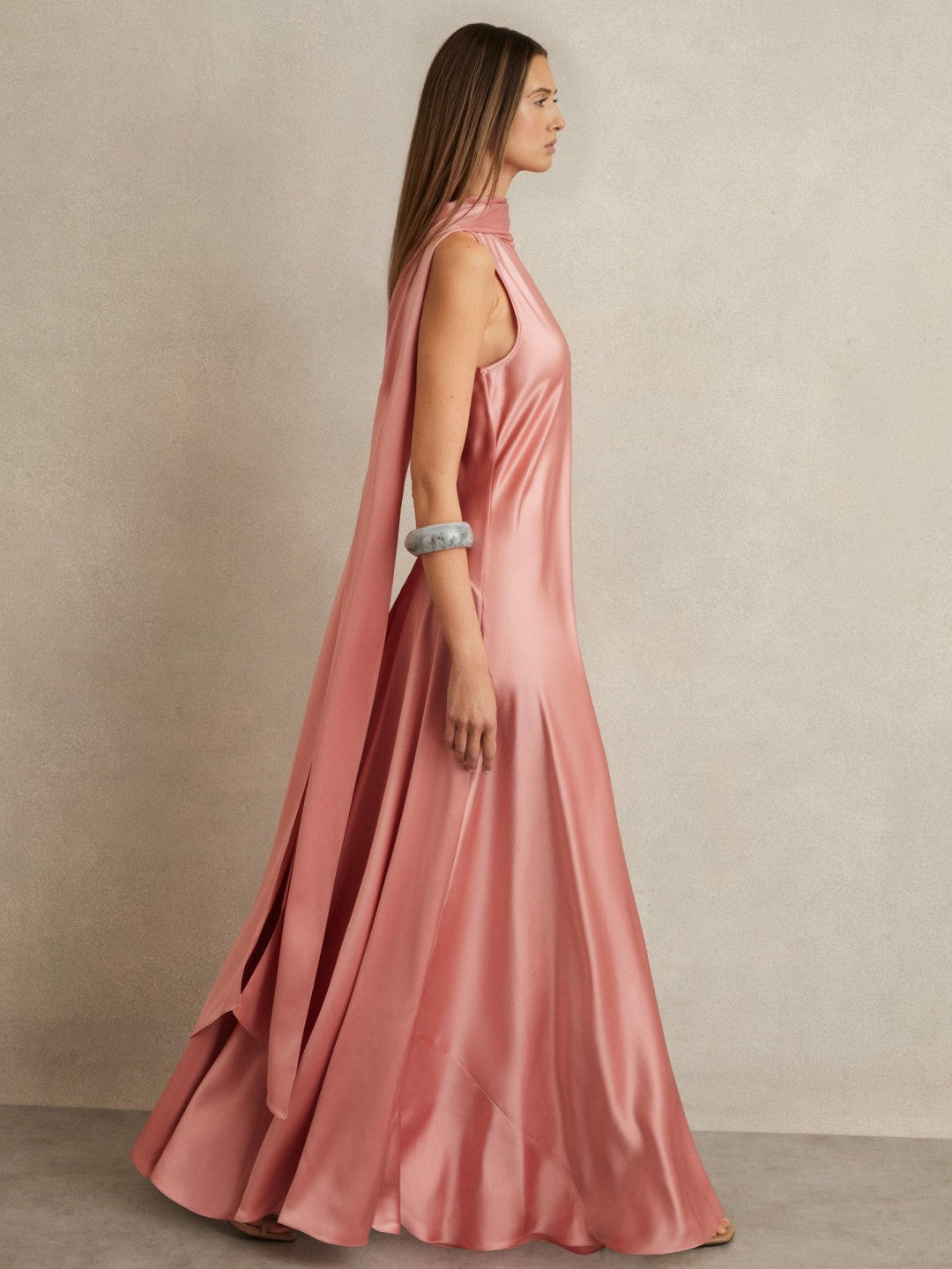 Satin Cape Maxi Dress Pink | Womens