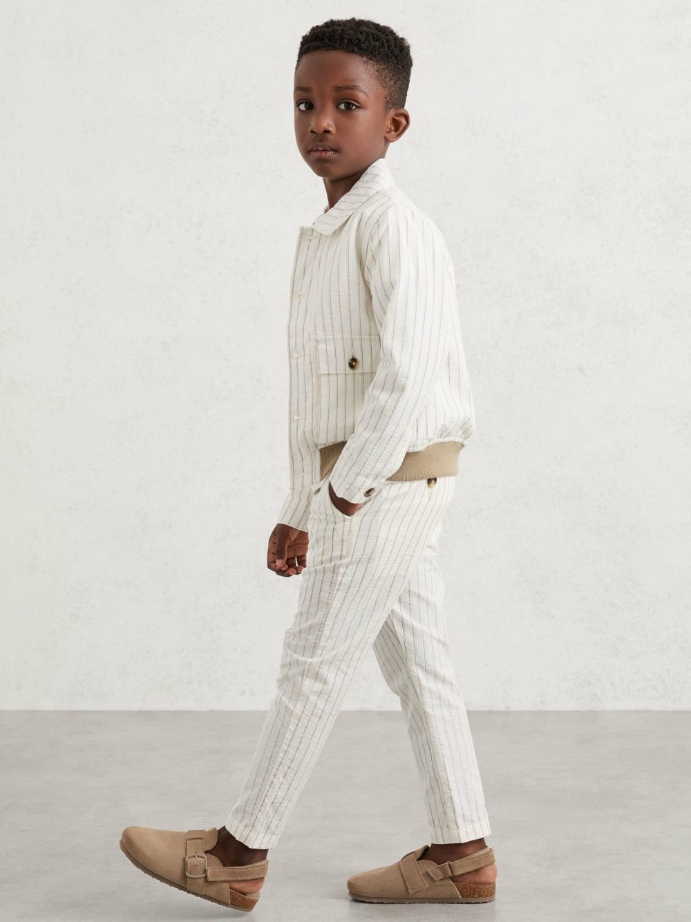 3-9 yrs Cotton Pinstripe Trousers Regular-Fit Off White/Taupe Brown | Children