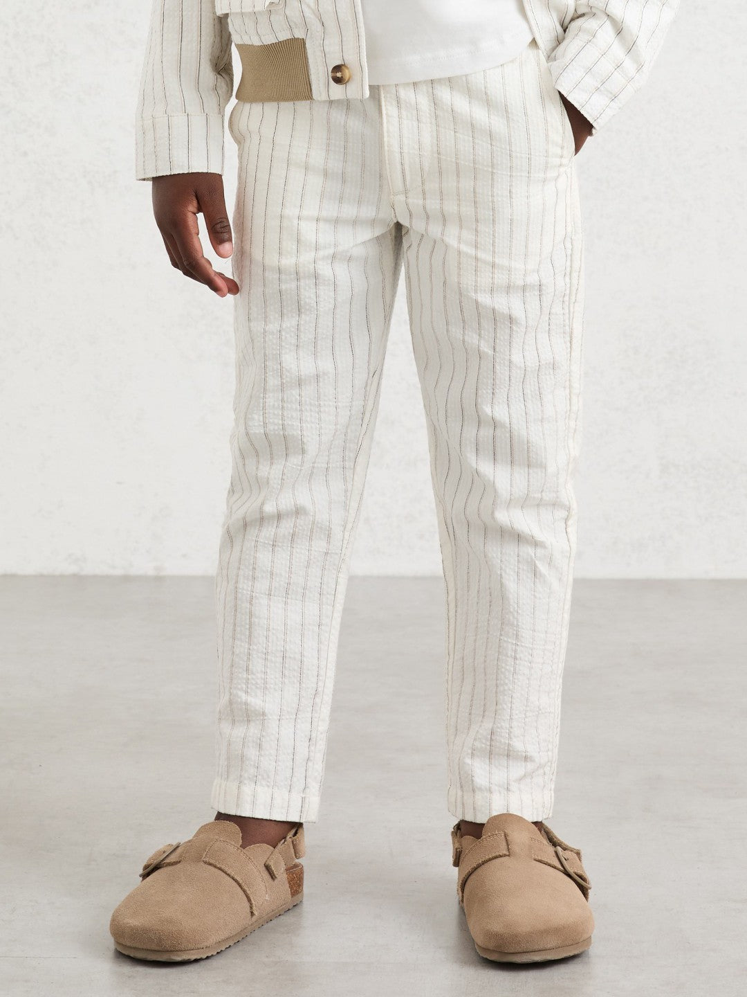 3-9 yrs Cotton Pinstripe Trousers Regular-Fit Off White/Taupe Brown | Children