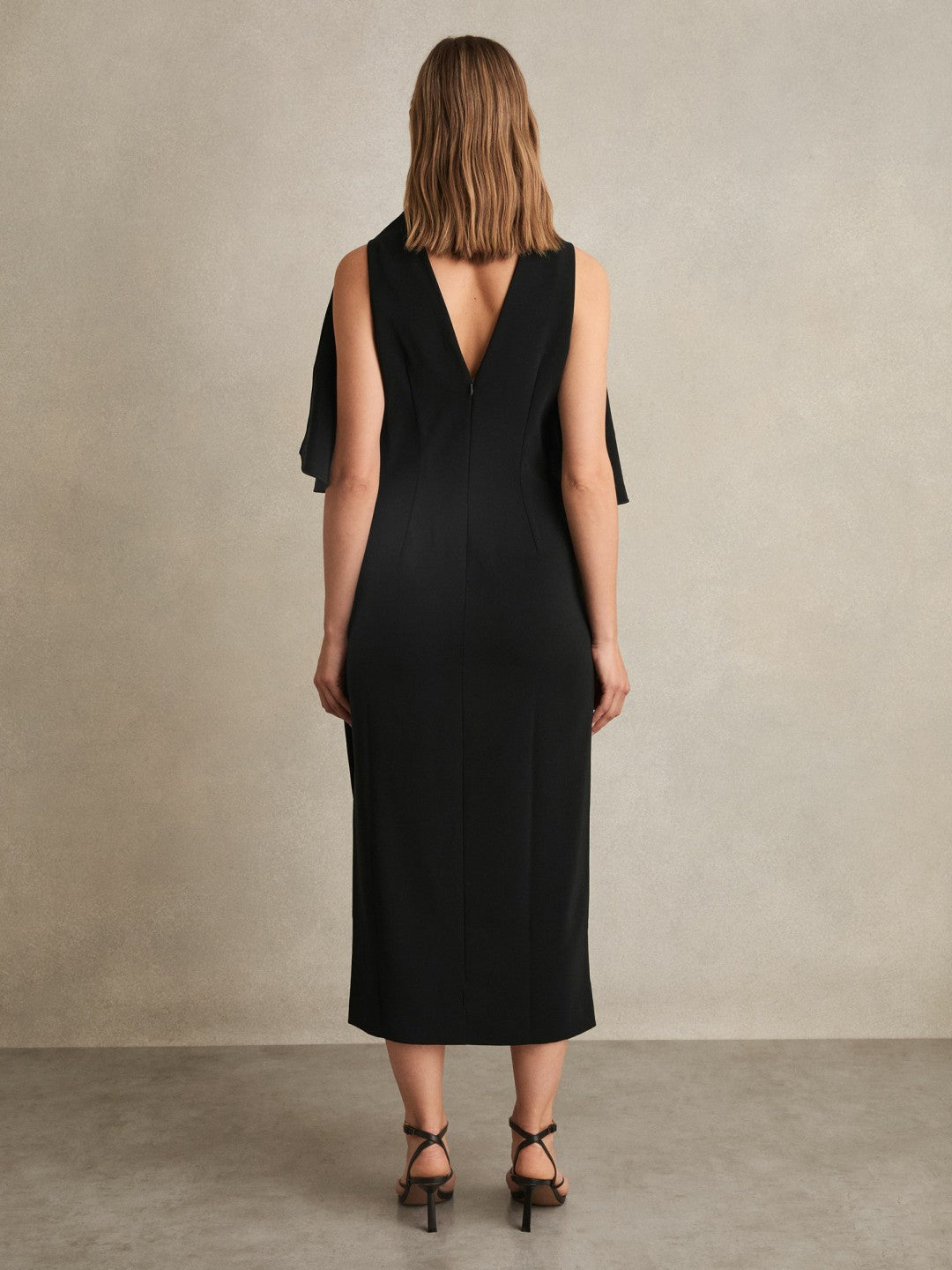 Draped-Front High-Neck Midi Dress Black | Womens