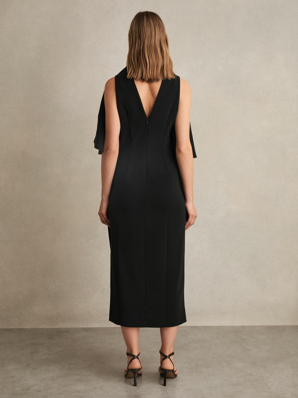 Draped-Front High-Neck Midi Dress Black | Womens