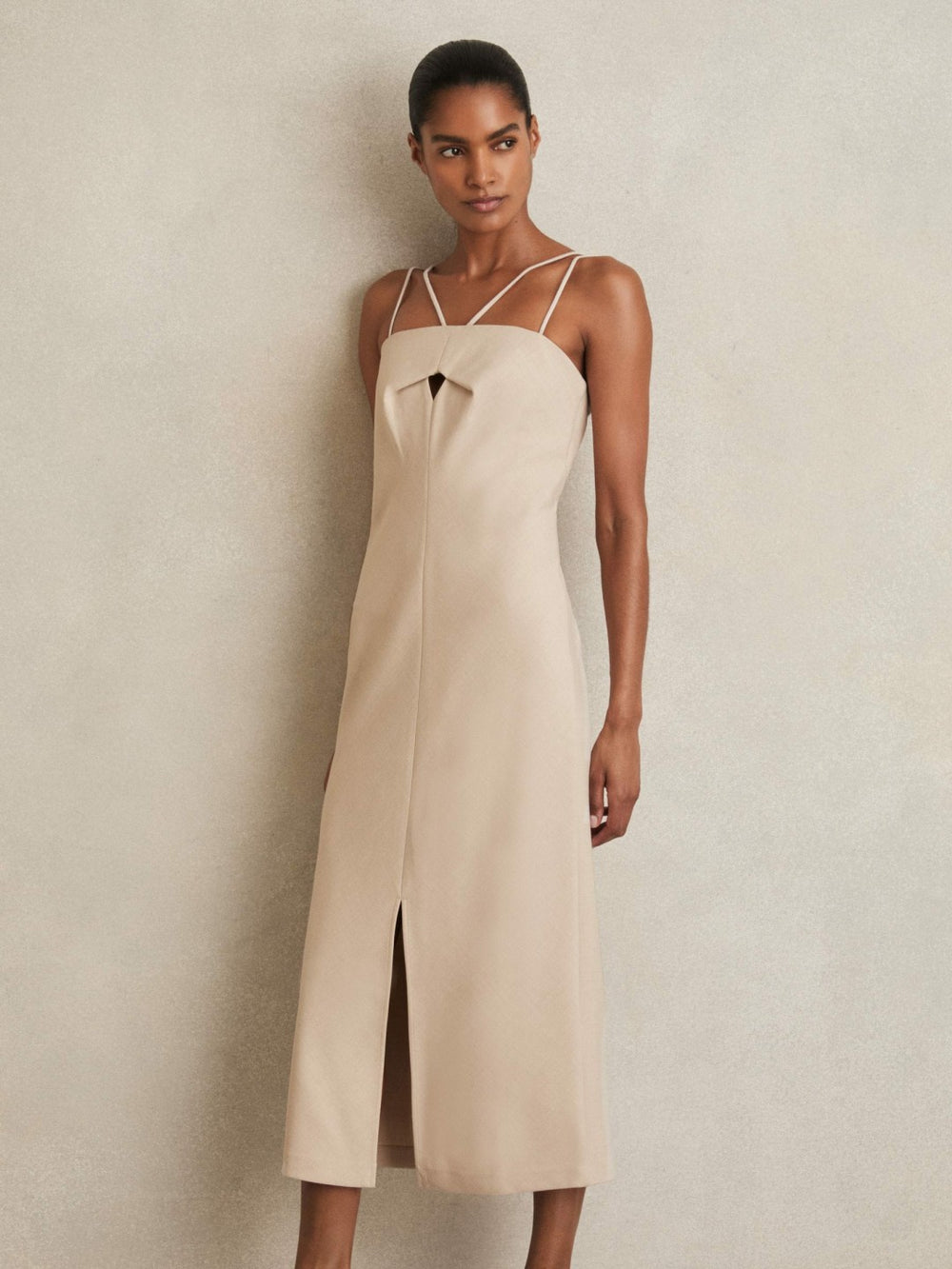 Double Strap Cut Out Midi Dress Stone Neutral | Womens