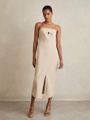Double Strap Cut Out Midi Dress Stone Neutral | Womens