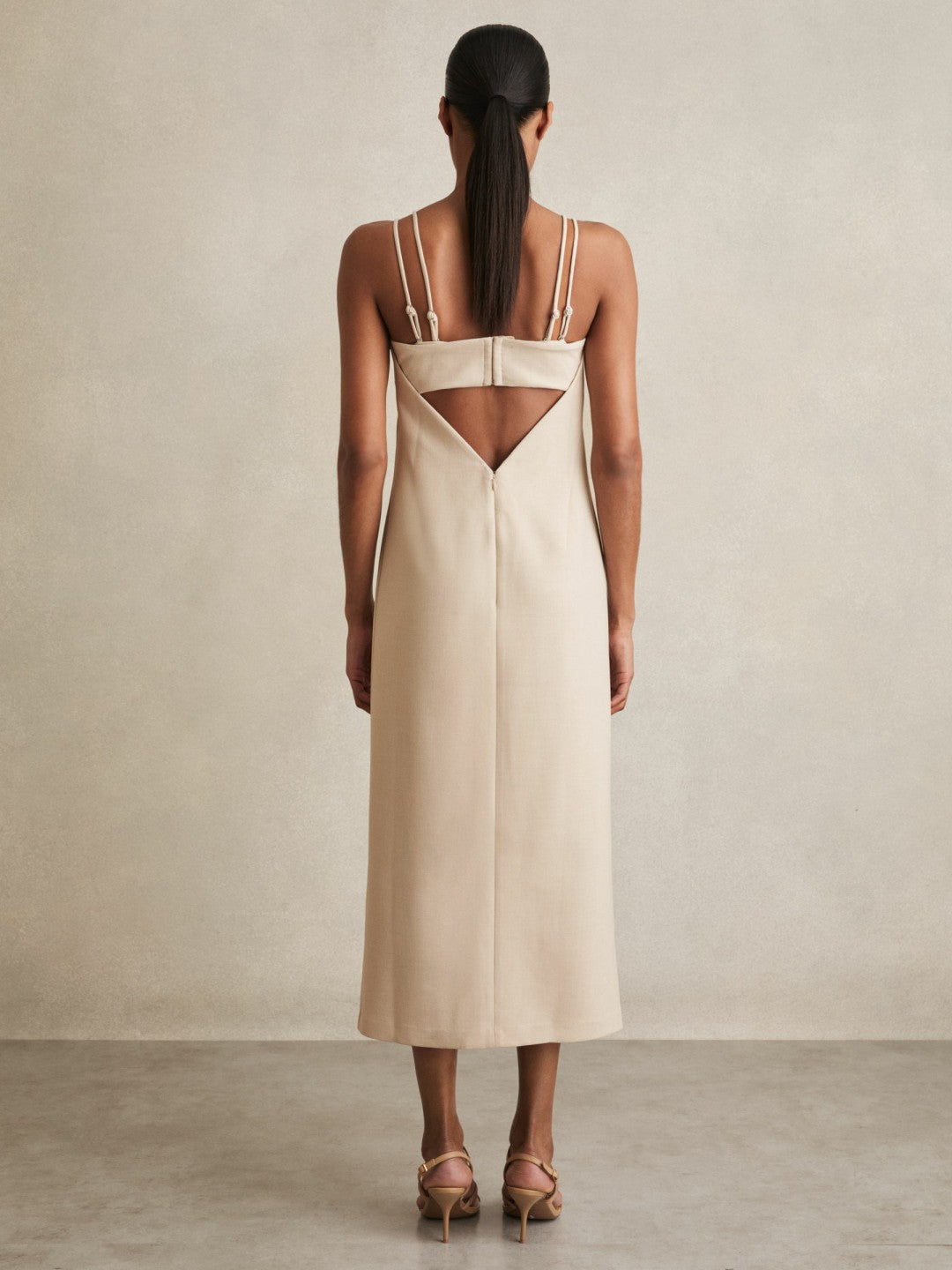 Double Strap Cut Out Midi Dress Stone Neutral | Womens