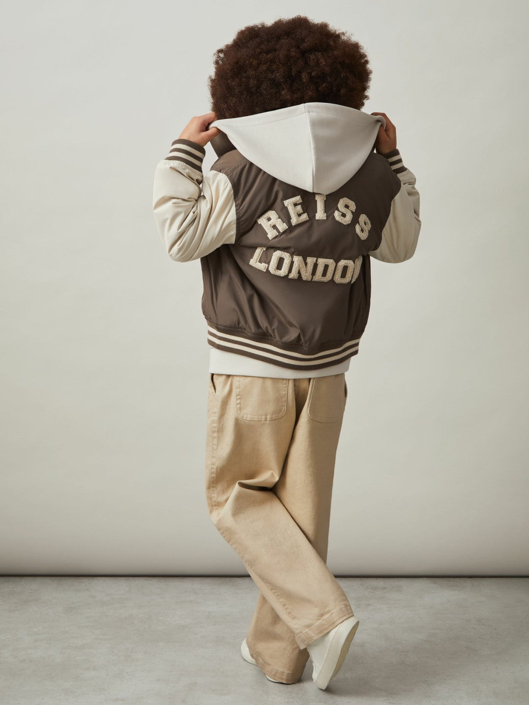 9-13 yrs Colour-Block Varsity Bomber Jacket Mink Brown/Off White | Children