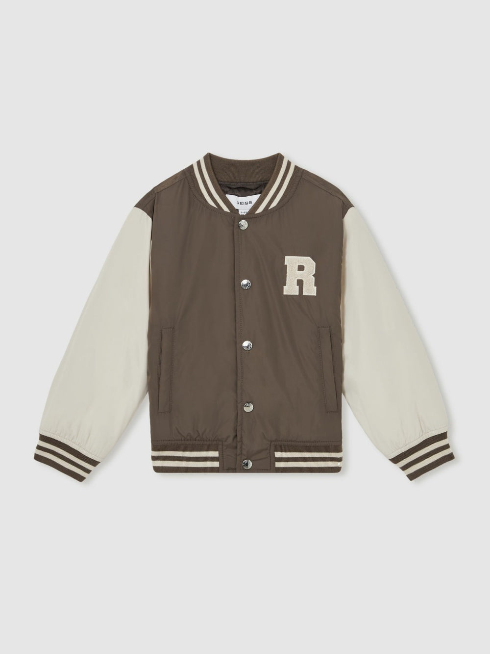 9-13 yrs Colour-Block Varsity Bomber Jacket Mink Brown/Off White | Children