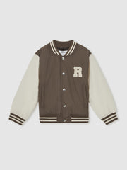9-13 yrs Colour-Block Varsity Bomber Jacket Mink Brown/Off White | Children