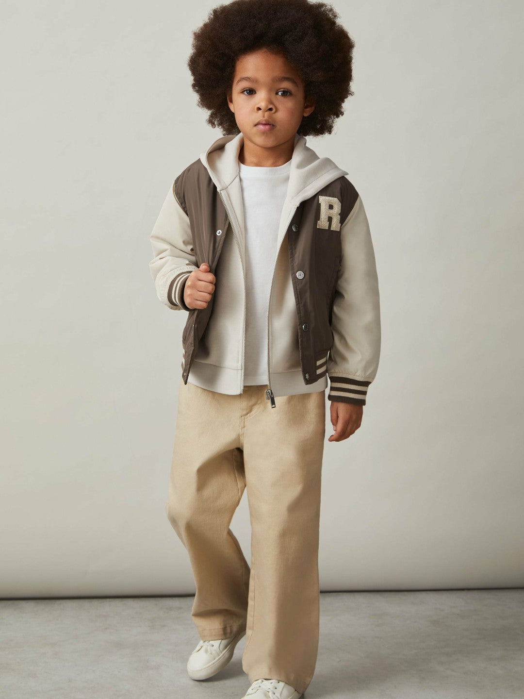 9-13 yrs Colour-Block Varsity Bomber Jacket Mink Brown/Off White | Children