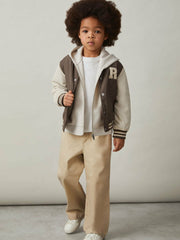 13-14 yrs Colour-Block Varsity Bomber Jacket Mink Brown/Off White | Children