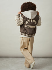 13-14 yrs Colour-Block Varsity Bomber Jacket Mink Brown/Off White | Children