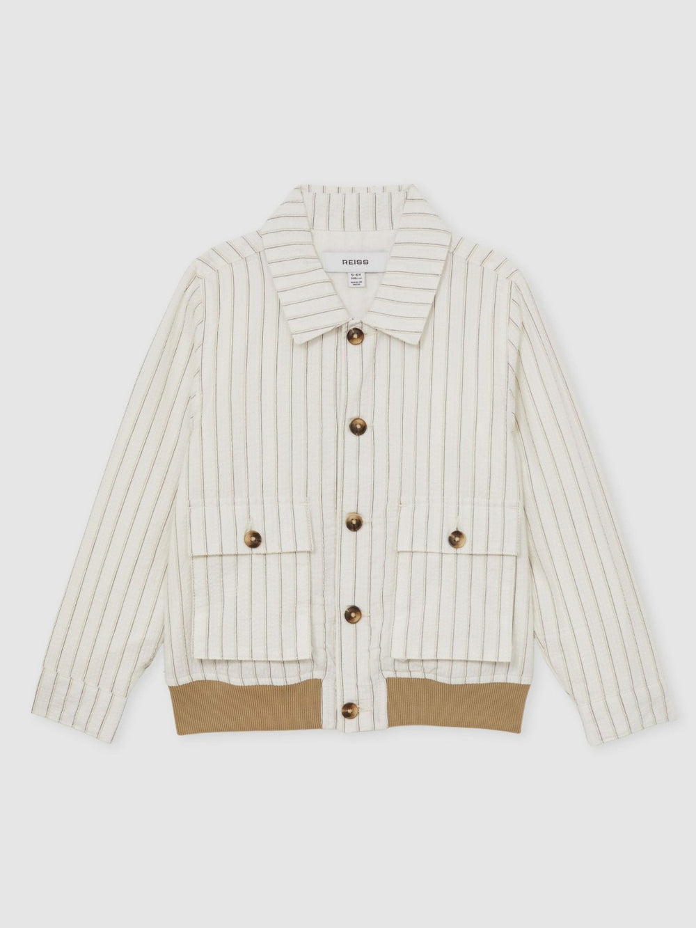 3-9 yrs Cotton Pinstripe Harrington Jacket Off White/Taupe Brown | Children