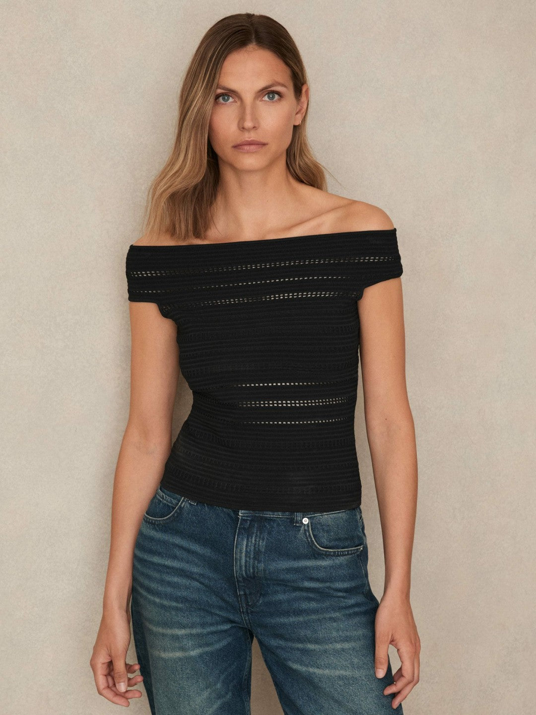 Bardot Open Knit Top Black | Womens