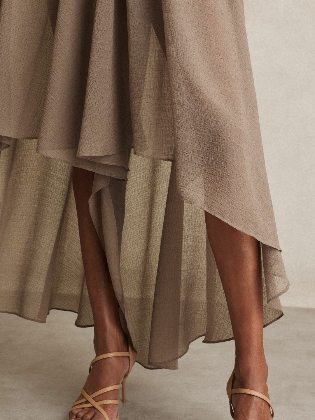 Sheer-Overlay High-Low Shorts Mink Neutral | Womens