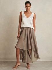 Petite Sheer-Overlay High-Low Shorts Mink Neutral | Womens
