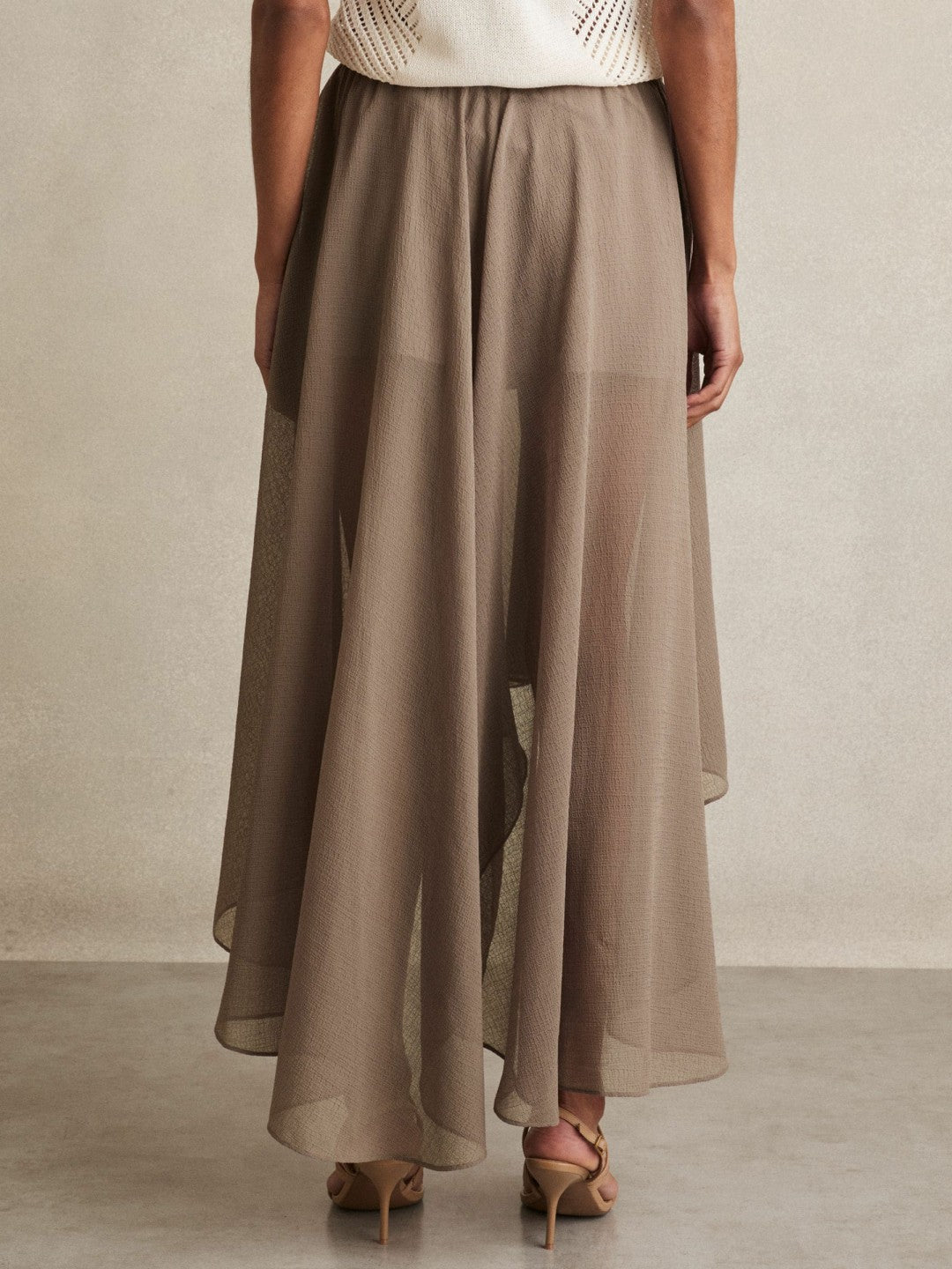 Petite Sheer-Overlay High-Low Shorts Mink Neutral | Womens