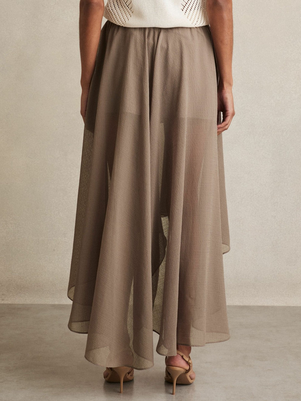 Petite Sheer-Overlay High-Low Shorts Mink Neutral | Womens