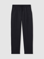 Linen Drawstring Relaxed-Fit Trousers Navy | Mens