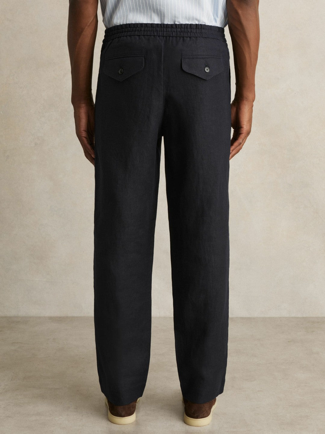 Linen Drawstring Relaxed-Fit Trousers Navy | Mens
