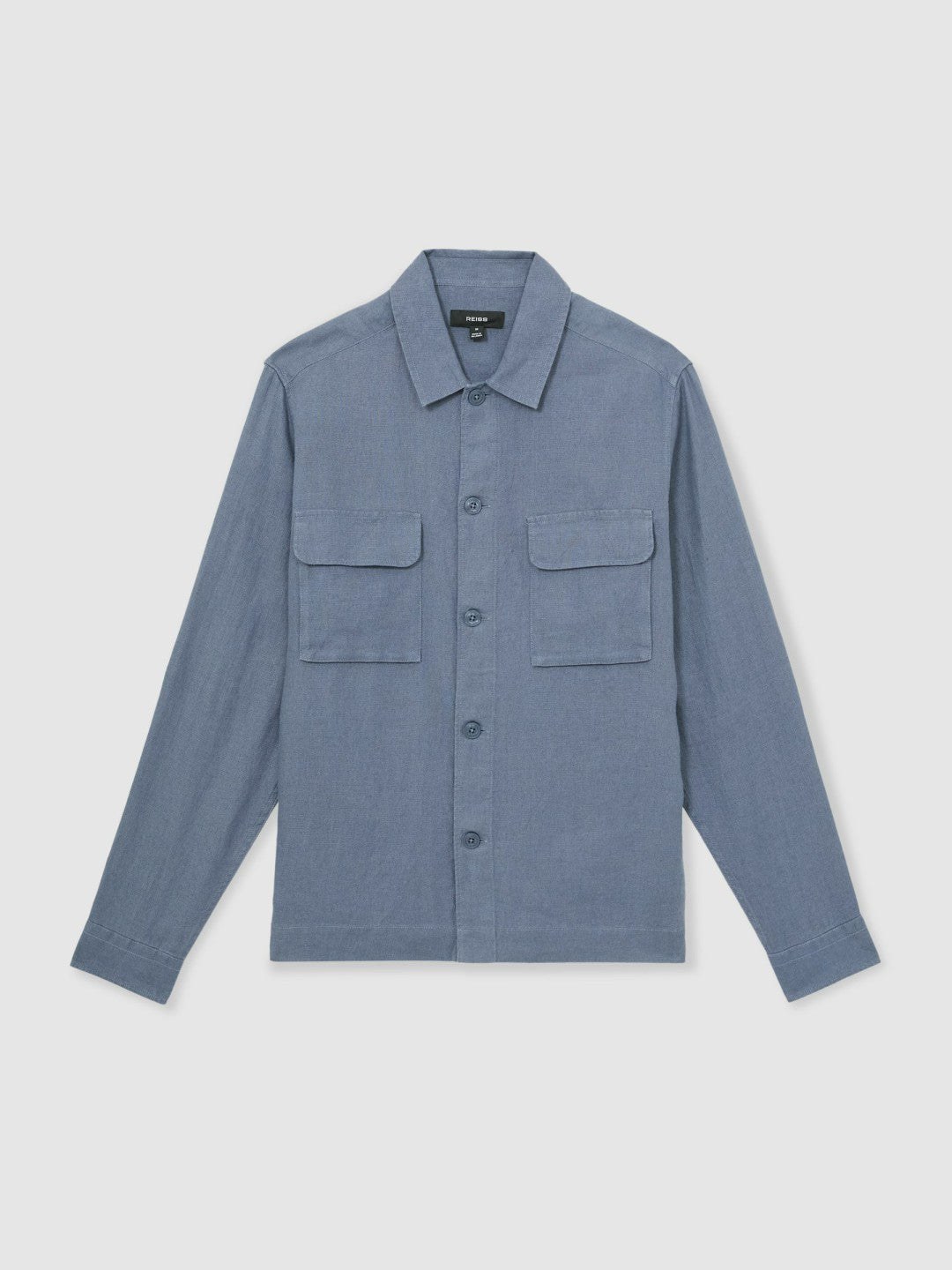Linen Twin-Pocket Overshirt Airforce Blue | Mens