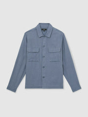 Linen Twin-Pocket Overshirt Airforce Blue | Mens