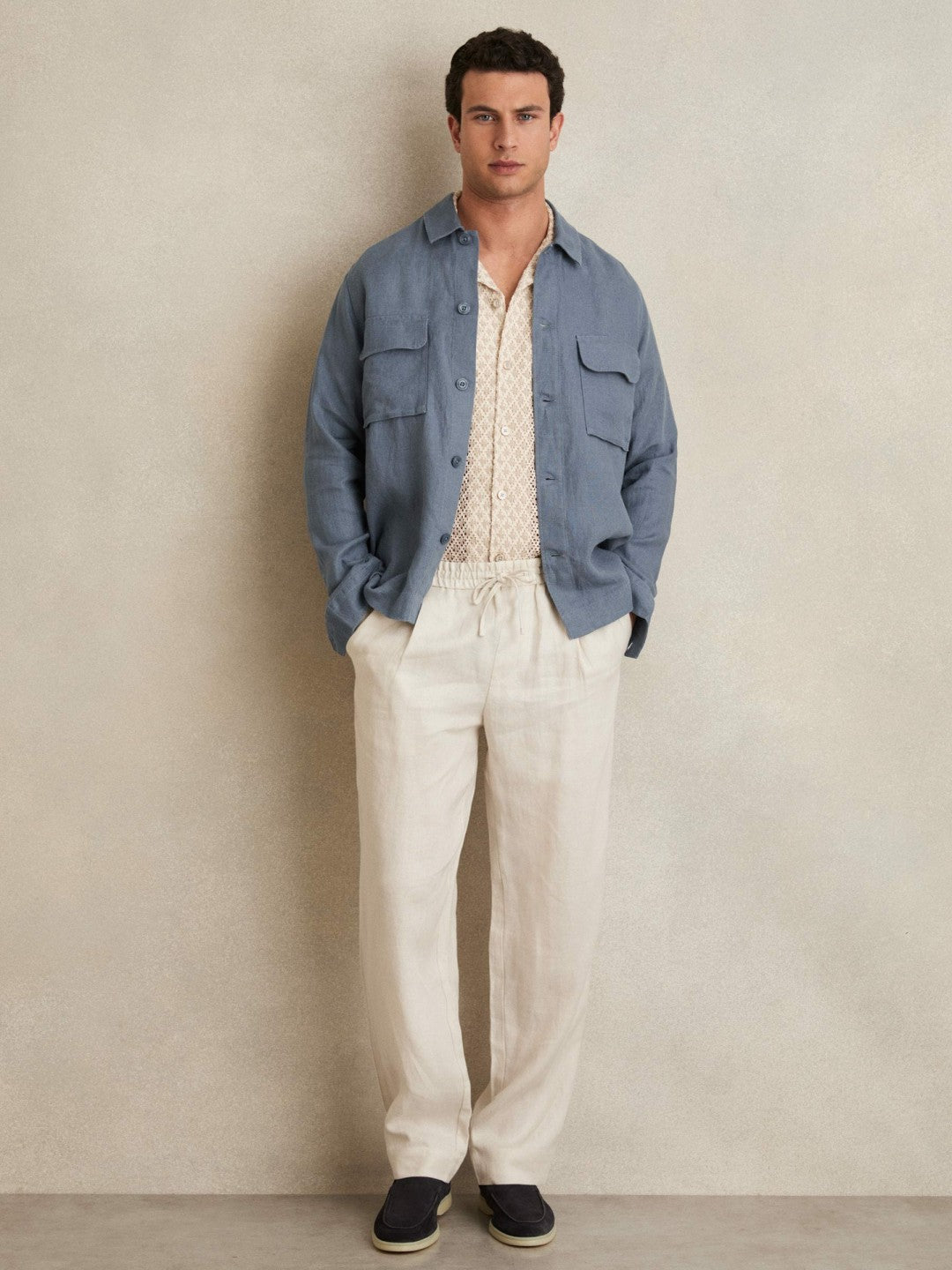 Linen Twin-Pocket Overshirt Airforce Blue | Mens