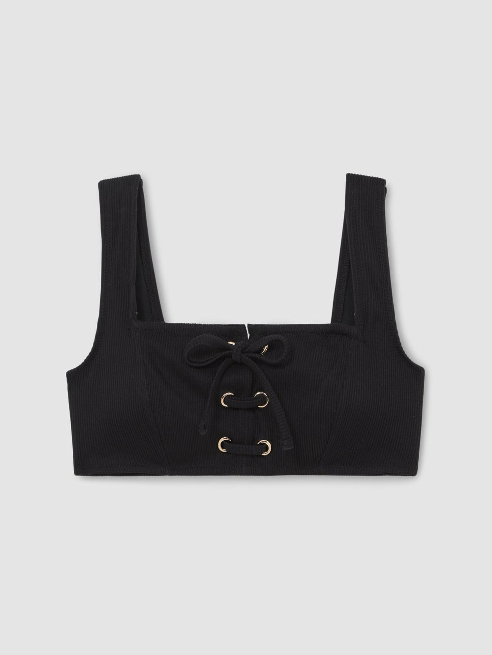 Ribbed Lace-Up Bikini Top Black | Womens