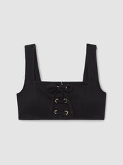 Ribbed Lace-Up Bikini Top Black | Womens