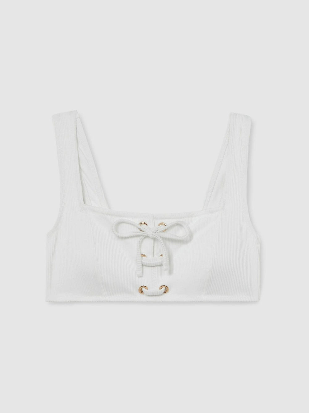 Ribbed Lace-Up Bikini Top White | Womens