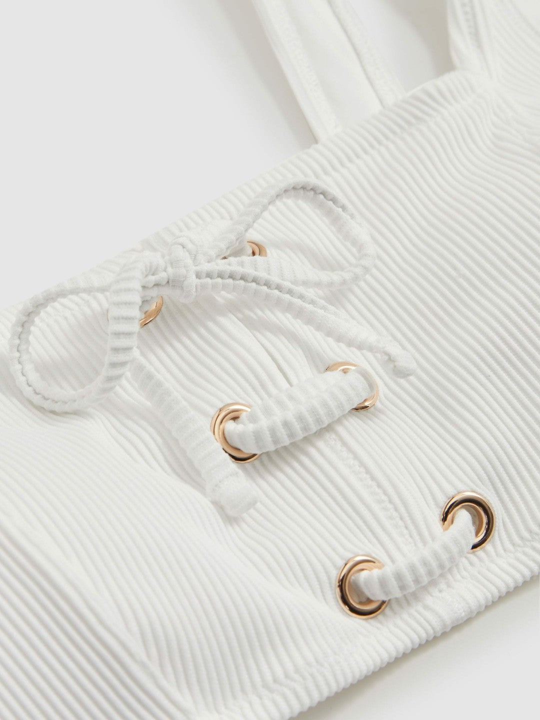 Ribbed Lace-Up Bikini Top White | Womens