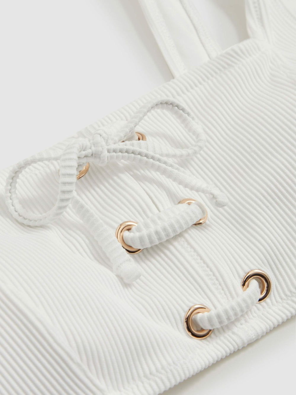 Ribbed Lace-Up Bikini Top White | Womens