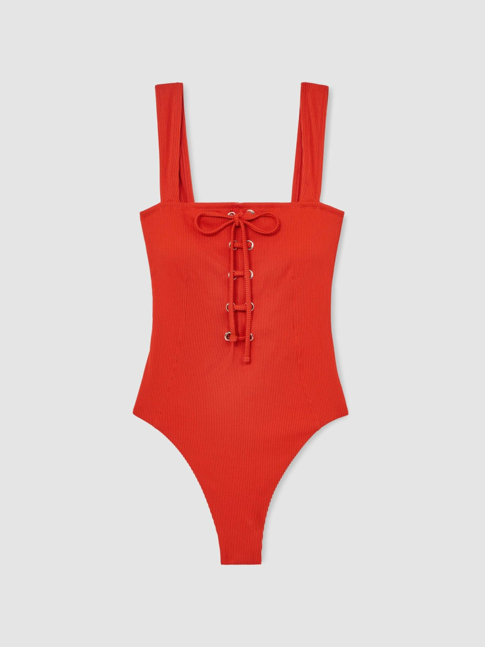 Ribbed Lace-Up Swimsuit Orange | Womens