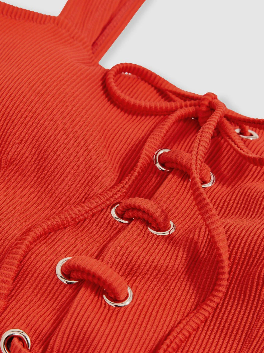 Ribbed Lace-Up Swimsuit Orange | Womens