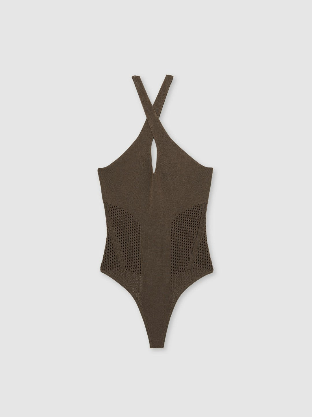 Perforated-Knit Cross-Strap Bodysuit Mink | Womens