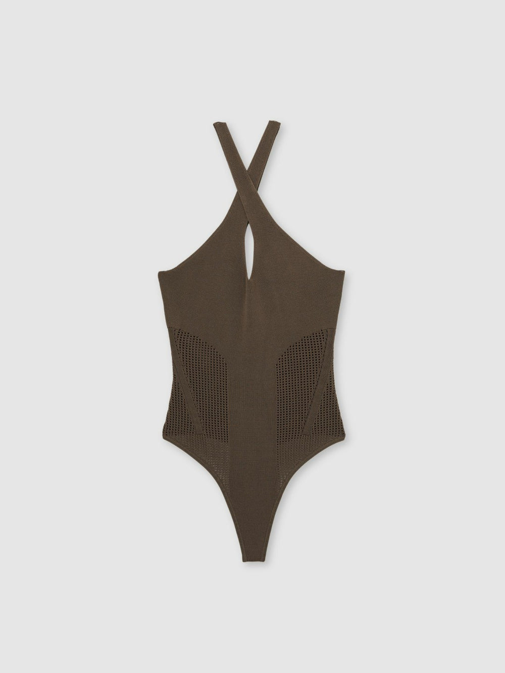 Perforated-Knit Cross-Strap Bodysuit Mink | Womens