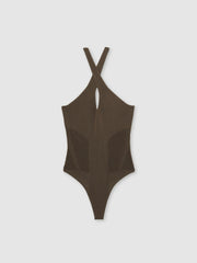 Perforated-Knit Cross-Strap Bodysuit Mink | Womens
