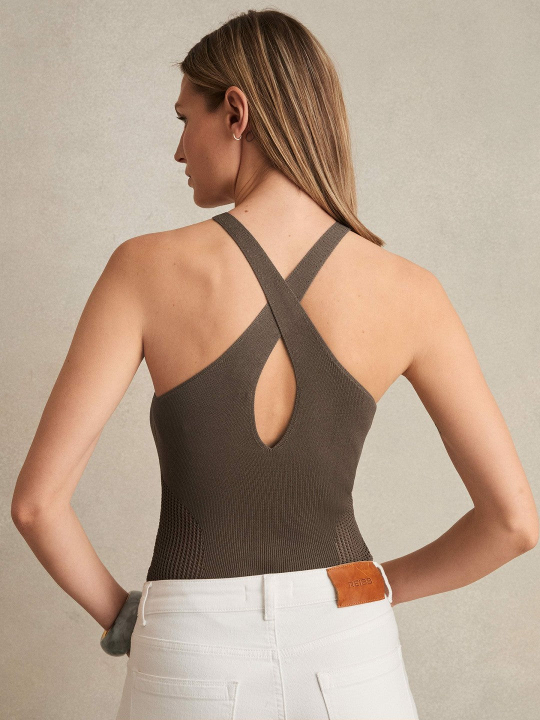 Perforated-Knit Cross-Strap Bodysuit Mink | Womens
