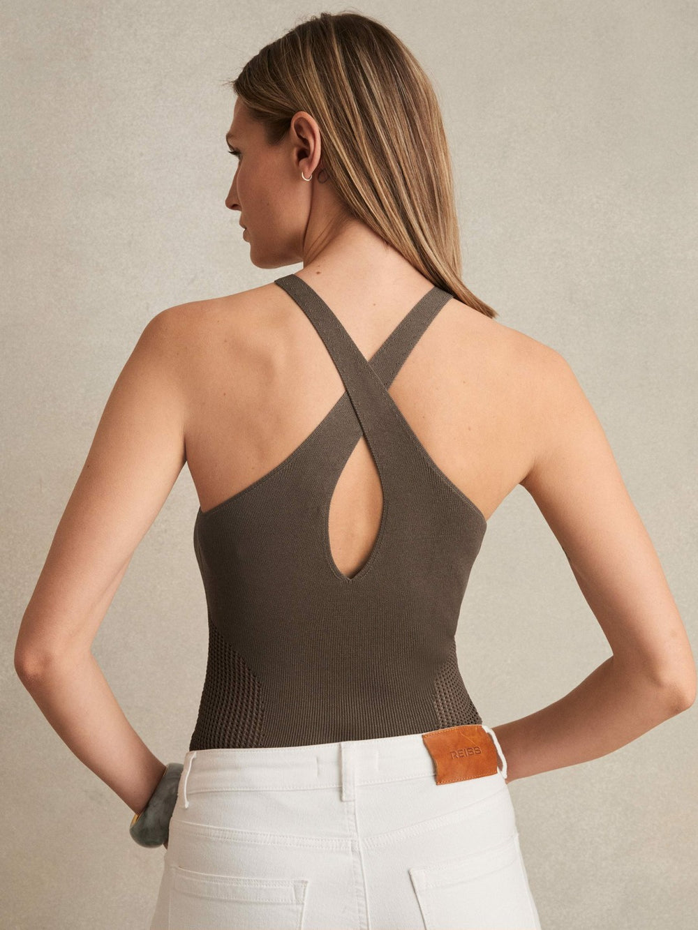 Perforated-Knit Cross-Strap Bodysuit Mink | Womens