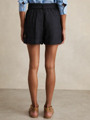 Belted Button Tab Shorts Navy | Womens